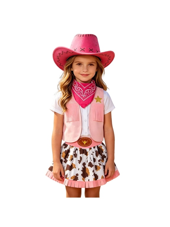 Girls Pink Cowgirl Costume Set