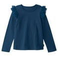 thumbnail image 1 of Pandaie Girls Ruffle Long Sleeve Shirts Kids Crew Neck Ribbed Casual Blouse Toddler Basic Tee Tops Trendy Fall Winter Clothes Navy 2-3T, 1 of 6