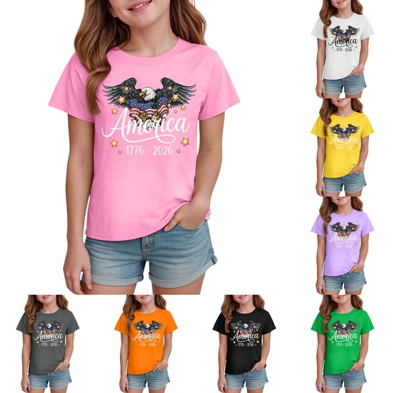 Pandaie Girls Shirts Short Sleeve Shirt Kids Summer Tops Crewneck Basic Tees T-Shirt Boys Cotton Summer Clothes Size 2-14 Years