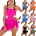 thumbnail image 1 of Pandaie Girls Swimsuit Adjustable Straps Cut Out One Piece Bathing Suit with Solid Color Cover Up Skirt Girls' Swimwear 9-10 T,Green, 1 of 7