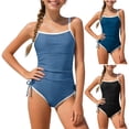 thumbnail image 1 of Pandaie Girls Swimsuit One Piece Bathing Suit Color Block Strap Swimwear Side Bowknot Drawstring Swimsuits for Teens with Padded 11-12 Years Black, 1 of 9