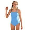 thumbnail image 1 of Pandaie Girls Swimsuit One Piece Swimsuits Color Block Ribbed Ruched Bathing Suit Sleeveless Quick Drying Padded Swimwear for Summer Beach Vacation 13-14 Years Sky Blue, 1 of 6