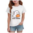 thumbnail image 1 of Pandaie Halloween Clothes for Teen Girls Simple Pattern Short Sleeve Shirts Tops Toddler Kid Boys Basic Festival Wear White,9-10 Years, 1 of 6