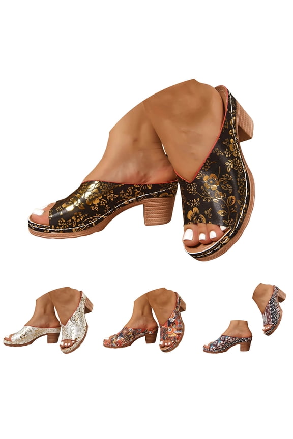 Heeled Sandals for Women 2026 Fashion Open Toe Low Block Heels Mules Leather Slip on Dress Casual Pumps Summer Backless Clogs Black Size 7.5