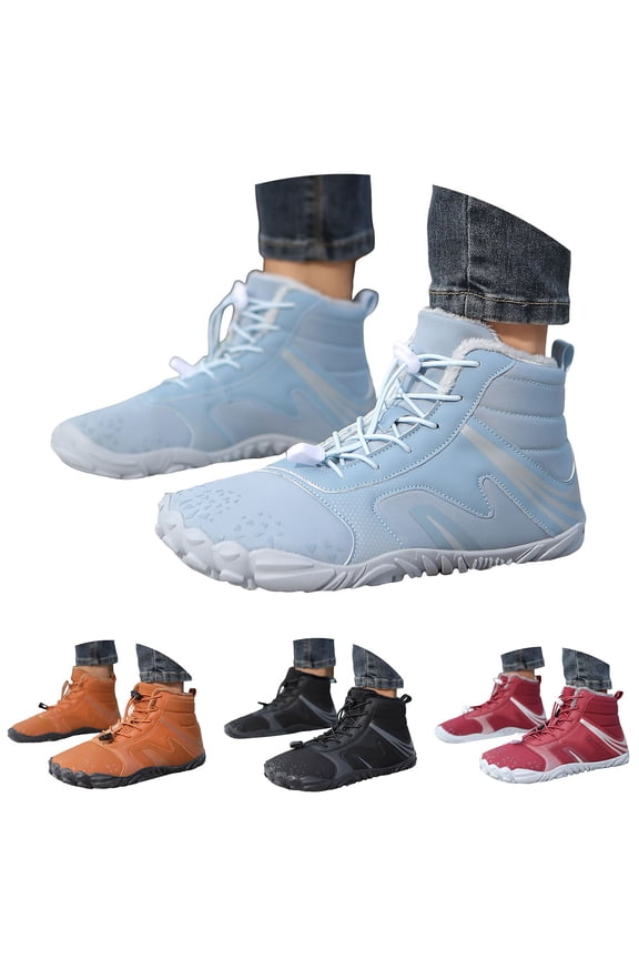 Hiking Barefoot Boots Womens Mens Winter Warm Fleece Lined Snow Booties Zero Drop Wide Toe Minimalist Ankle Sneakers Black 10