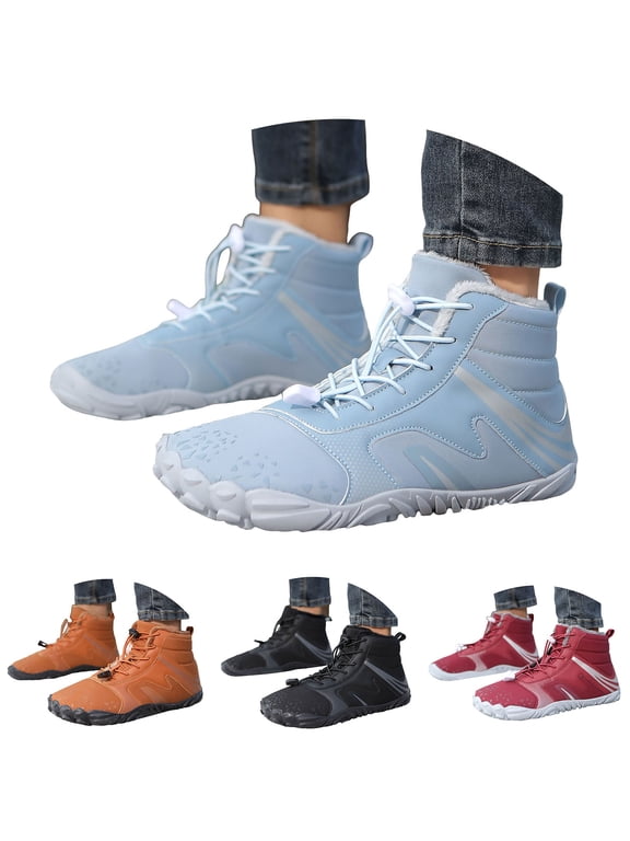 Hiking Barefoot Boots Womens Mens Winter Warm Fleece Lined Snow Booties Zero Drop Wide Toe Minimalist Ankle Sneakers Black 6
