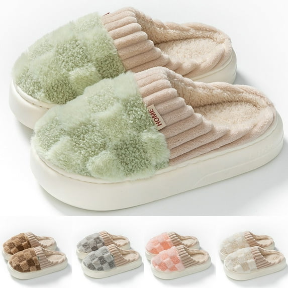 Pandaie House Slippers for Women Fuzzy Plush Winter Home Slides Memory Foam Platform Slip on Indoor Outdoor Shoes Coffee 9
