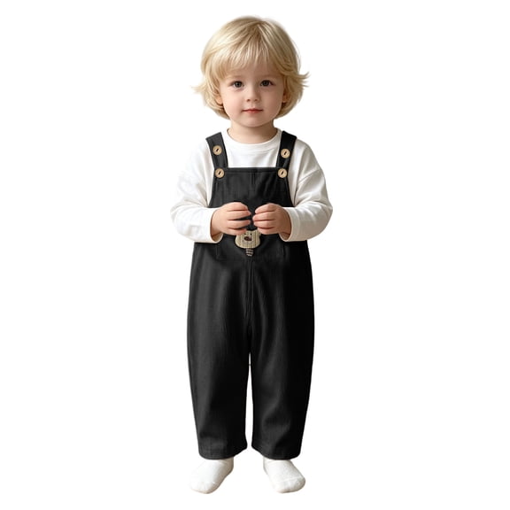 Pandaie Infant Baby Boy Girl Corduroy Overalls Romper Adjustable Button Suspender Pants Outfit Cute Bear Embroidery Clothes Black,18-24 Months