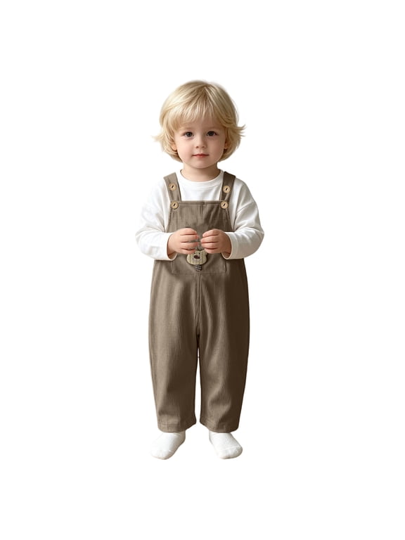 Infant Baby Boy Girl Corduroy Overalls Romper Adjustable Button Suspender Pants Outfit Cute Bear Embroidery Clothes Brown,6-12 Months