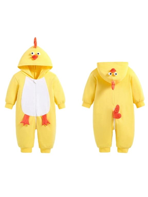 Infant Chick Knit Hooded Jumpsuit 3D Rooster Comb Face Full Zip Animal Theme Baby Romper Yellow,3-6 Months