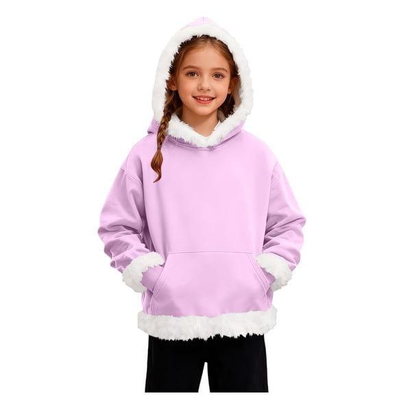 Pandaie Kids Boys Girls Hoods Sweatshirts Toddler Fleece Lined Christmas Santa Hoodies Winter Furry Pullover Xmas‌with Pocket Purple 2-3T