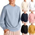 thumbnail image 1 of Pandaie Kids Boys Long Sleeve T Shirts Crewneck Casual Tops Teen Fashion Basic Tee Clothes with Chest Pocket Beige 5-6 Years, 1 of 4