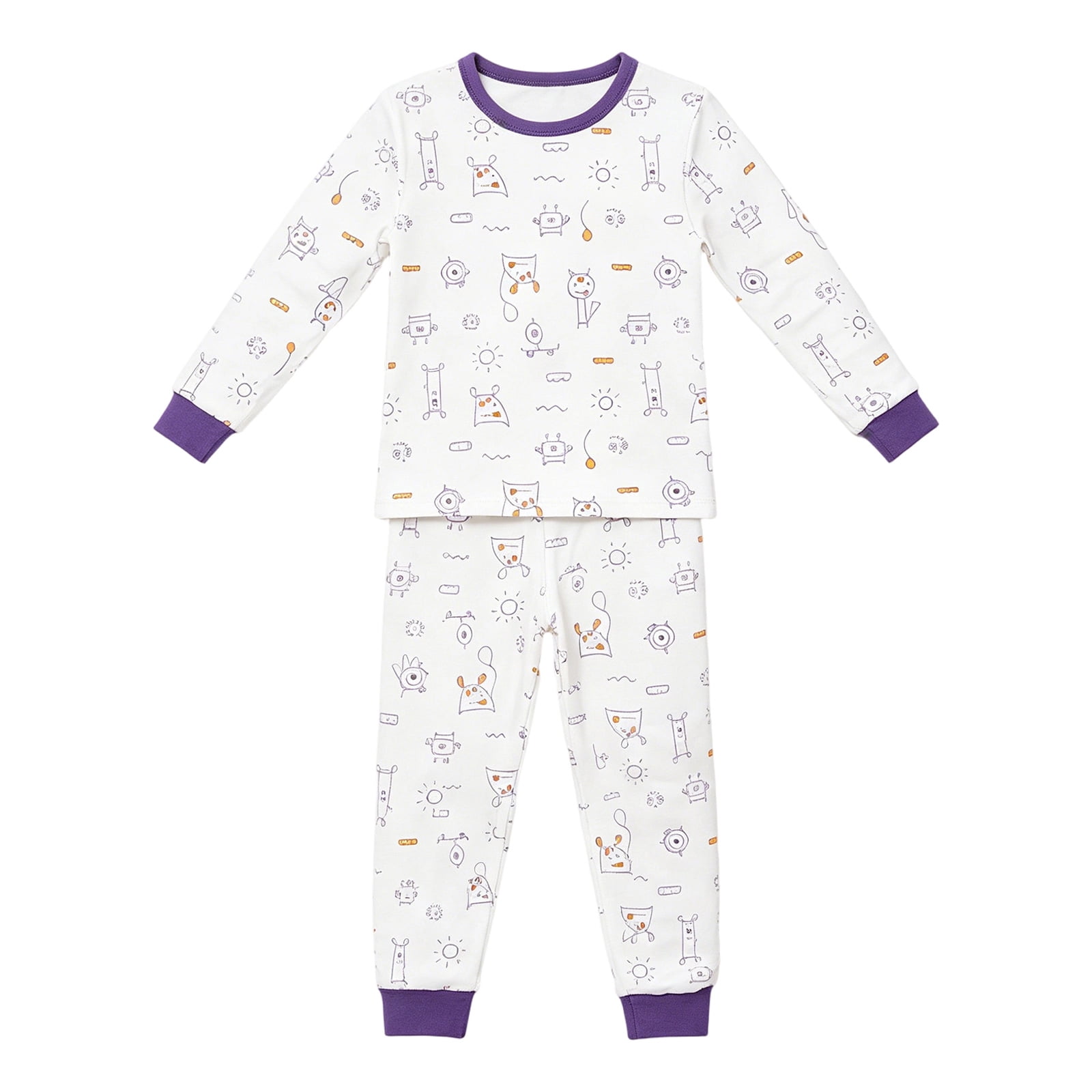 Pandaie Kids Cartoon Print Underwear Set Two Piece Pajama Long Sleeve ...