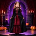 thumbnail image 1 of Pandaie Kids Girls Retro Vampire Outfit Role Play Satin Long Length Costume Gown Dress Halloween Cosplay Black,4-6 Years, 1 of 7