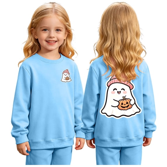 Pandaie Kids Halloween Spooky Solid Color Pullover Sweatshirt Clothes Fall Holiday Child Basic Outer Layer Sky Blue,7-8 Years