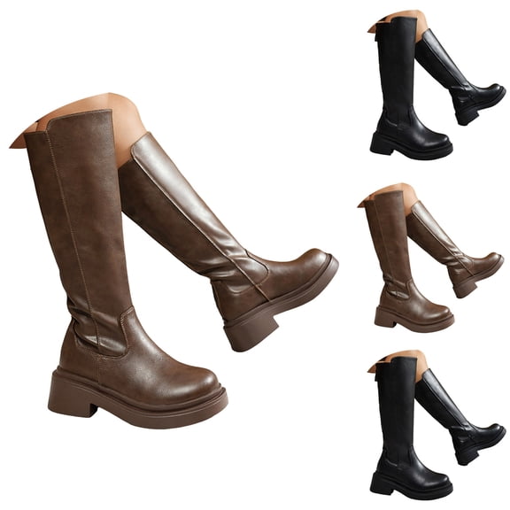 Pandaie Knee High Boots for Women Wide Calf Platform Chelsea Tall Boots Chunky Heel Dressy Fall Winter Shoes with Zipper Black 7.5