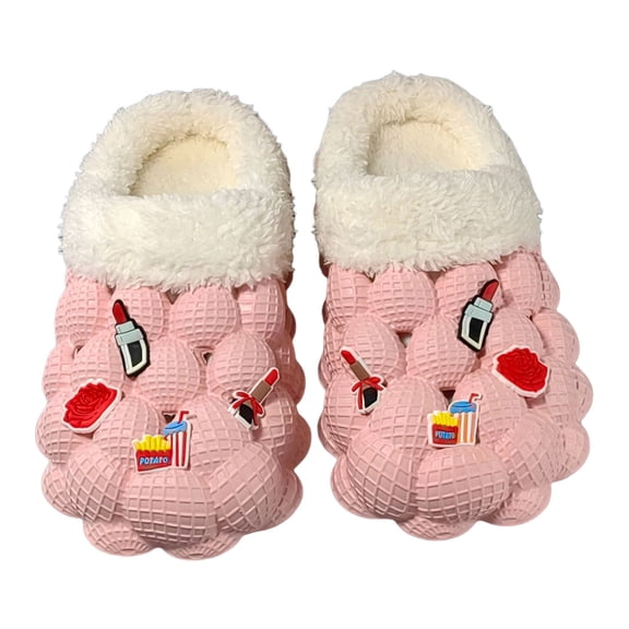 Pandaie Lined Clogs for Women Fleece Slip on Garden Shoes Fuzzy Plush House Slippers Ladies Arch Support Casual Cloud Slides Pink 7