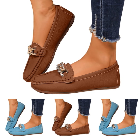 Pandaie Loafers for Women Casual Comfortable Slip on Dress Flat Shoes Lightweight Office Business Walking Driving Work Moccasins Blue 9.5