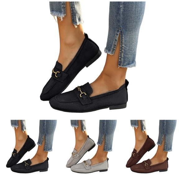 Pandaie Loafers for Women Comfortable Square Toe Casual Slip on Flats Shoes Lightweight Office Business Work Walking Shoes Black 7