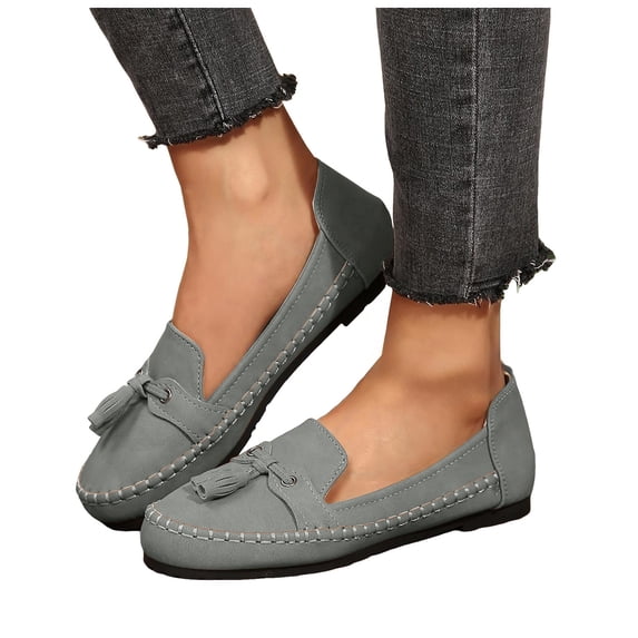 Pandaie Loafers for Women Comfortable Suede Tassel Walking Slip on Flats Shoes Lightweight Business Casual Work Penny Loafer Grey Size 6.5