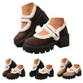 thumbnail image 1 of Pandaie Mary Jane Shoes Women Fleece Lined Platform Pumps Dress Shoes Suede Ankle Strap Chunky Mid Heel Winter Oxfords Black 6, 1 of 9