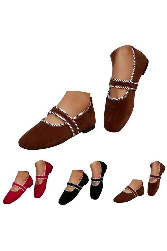 Mary Jane Women Flat Shoes Square Toe Slip on Dressy Work Flats Comfortable Suede Casual Ballerina Driving Walking Shoes Black 6