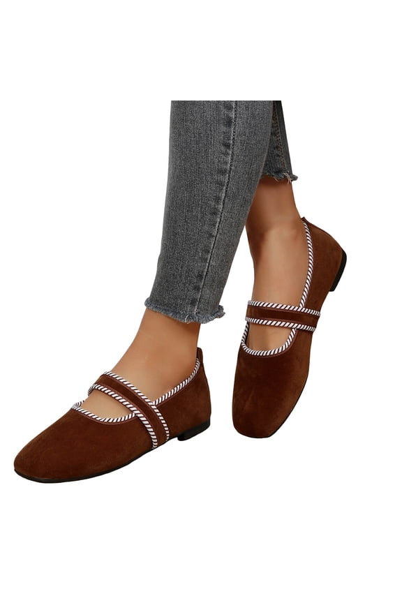 Mary Jane Women Flat Shoes Square Toe Slip on Dressy Work Flats Comfortable Suede Casual Ballerina Driving Walking Shoes Coffee 7.5