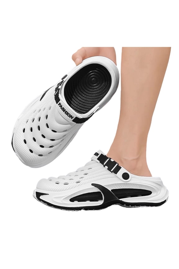 Men's Clogs Athletic Sports Walking Sandals Slip on Summer Beach Garden Water Shoes Breathable Casual Slippers with Arch Support Size 8-10 White