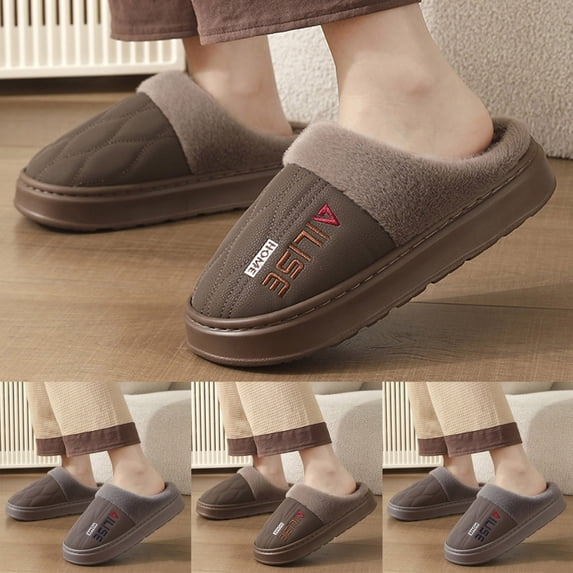 Pandaie Men’s Closed Toe House Slippers Warm Plush Wide Width Indoor Outdoor Slipper Cushioned Non Slip Winter Home Shoes Size 9‑13