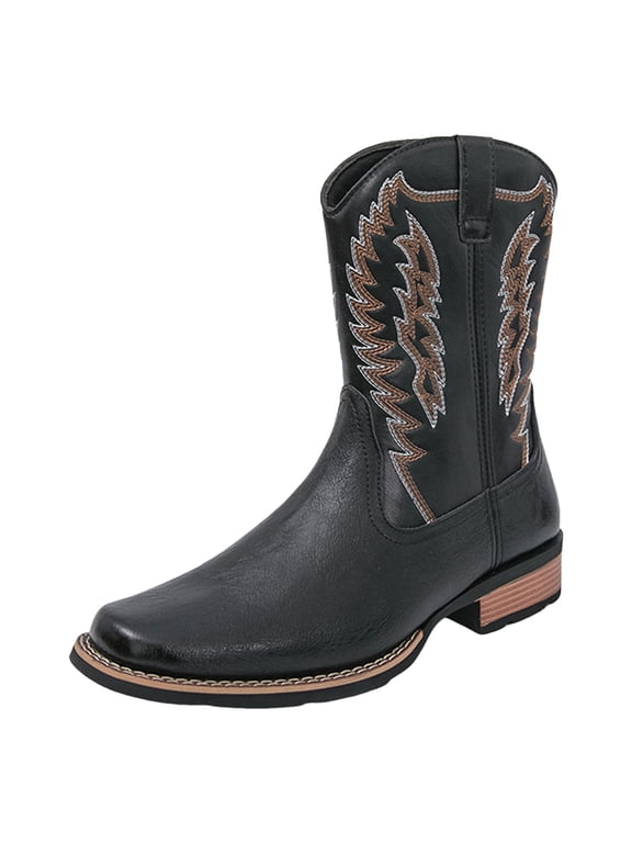 Men's Cowboy Boots Square Closed Toe Work Boots Waterproof Lightweight Mid Calf Booties