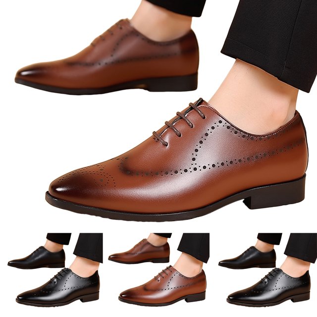 Pandaie Men's Dress Shoes Leather Wingtip Formal Business Oxford Shoes Classic Lace up Retro Work Loafers for Men Black 7