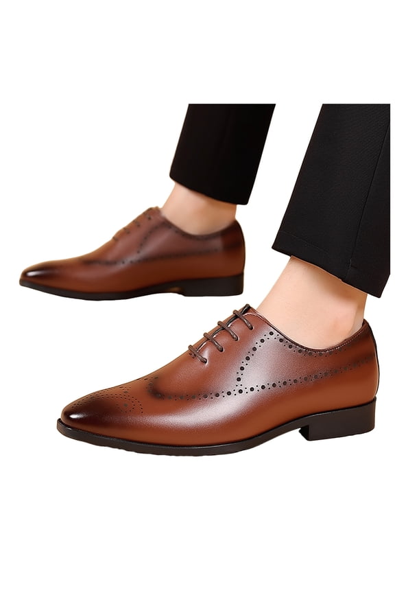 Men's Dress Shoes Leather Wingtip Formal Business Oxford Shoes Classic Lace up Retro Work Loafers for Men Brown 7.5