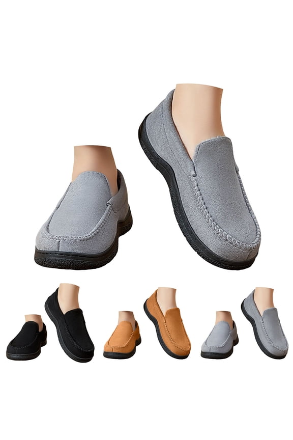 Men's Slip on Loafers Memory Foam Moccasin House Slippers Fleece Lined Soft Plush Suede Indoor Outdoor Walking Driving Shoes Grey 10.5