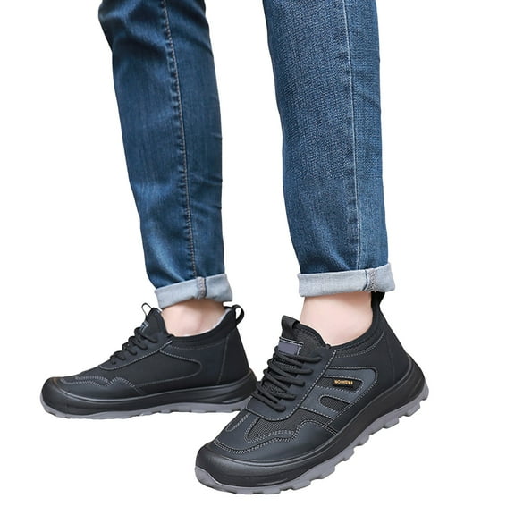 Pandaie Men's Winter Work Boots Steel Toe Fleece Lined Low Top Hiking Shoes Waterproof Arch Support Outdoor Trekking Running Sneakers Black 8.5