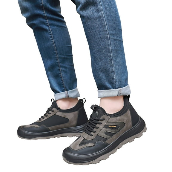 Pandaie Men's Winter Work Boots Steel Toe Fleece Lined Low Top Hiking Shoes Waterproof Arch Support Outdoor Trekking Running Sneakers Khaki 9