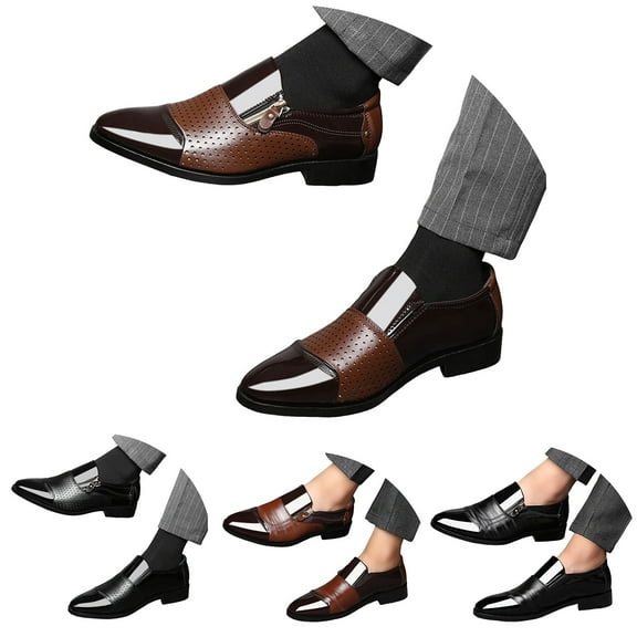 Pandaie Mens Dress Shoes Leather Casual Derby Oxfords Classic Formal Modern Slip on Work Loafers for Men Black 7