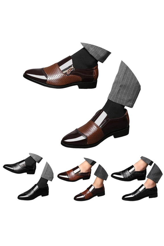 Mens Dress Shoes Leather Casual Derby Oxfords Classic Formal Modern Slip on Work Loafers for Men Black 7