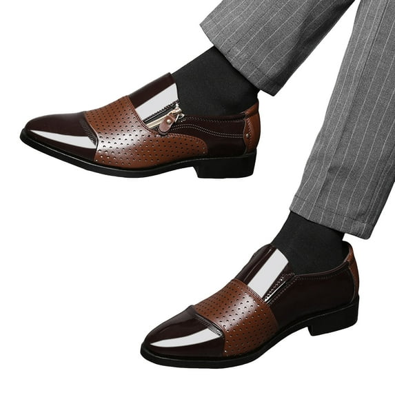 Pandaie Mens Dress Shoes Leather Casual Derby Oxfords Classic Formal Modern Slip on Work Loafers for Men Coffee 10