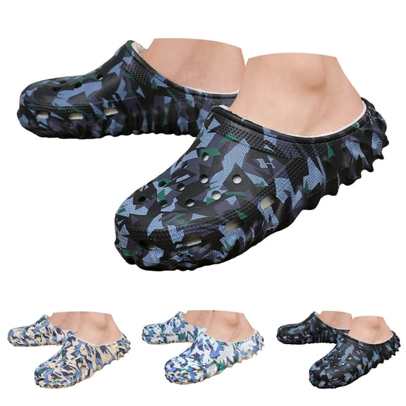 Pandaie Mens Furry Lined Garden Clogs Winter Warm Plush Fuzzy Slip on House Shoes Indoor Outdoor Mules with Arch Support Beige 7.5