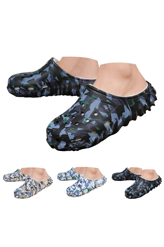 Mens Furry Lined Garden Clogs Winter Warm Plush Fuzzy Slip on House Shoes Indoor Outdoor Mules with Arch Support Beige 7.5