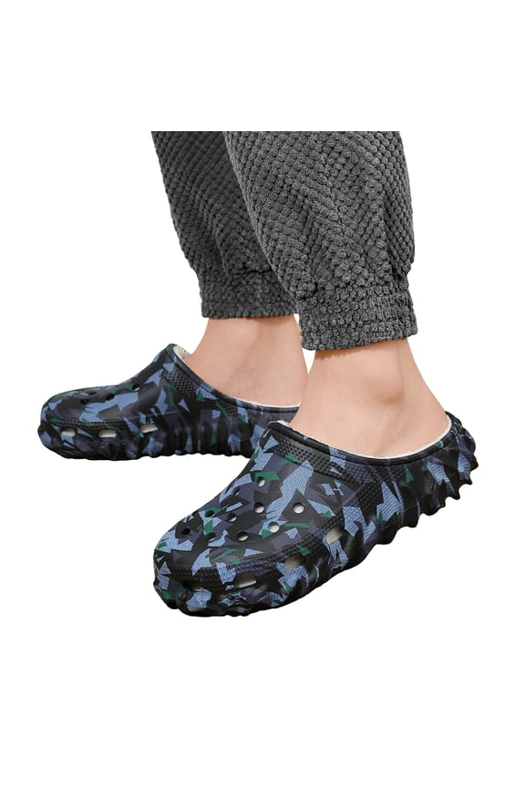 Mens Furry Lined Garden Clogs Winter Warm Plush Fuzzy Slip on House Shoes Indoor Outdoor Mules with Arch Support Black 10.5
