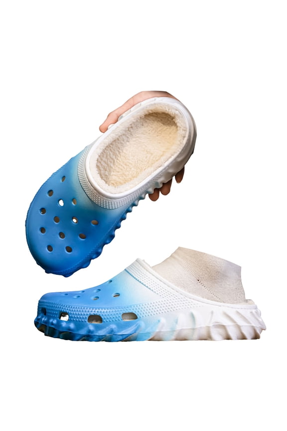 Mens Lined Clogs Winter Fuzzy Garden Shoes Wide Width Slip on Mules House Slippers Indoor Outdoor Slides with Arch Support Blue 6.5