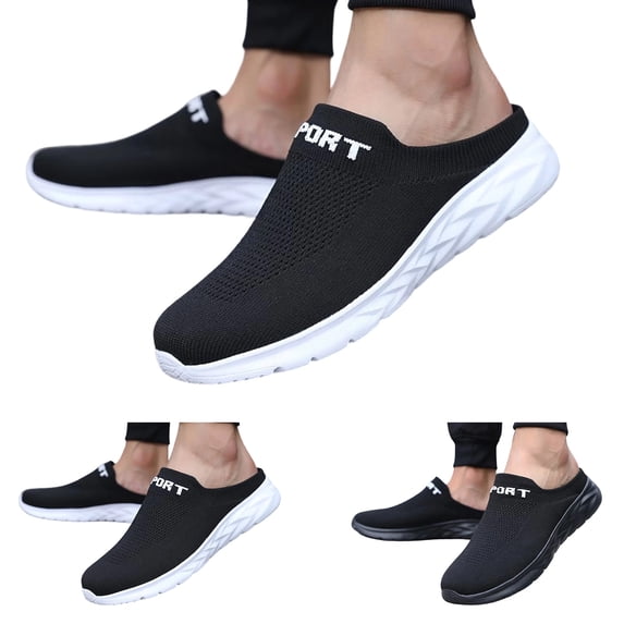 Pandaie Mens Mules Sneakers with Arch Support Comfortable Slip on Casual Clogs Breathable Backless Walking Slippers Workout Athletic Tennis Shoes (Black,7.5)