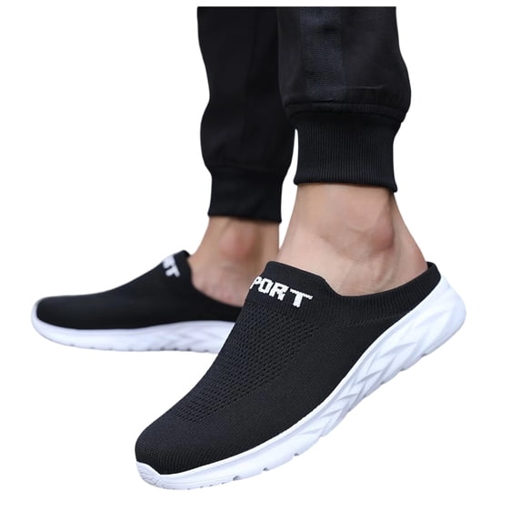 Pandaie Mens Mules Sneakers with Arch Support Comfortable Slip on Casual Clogs Breathable Backless Walking Slippers Workout Athletic Tennis Shoes (White,11.5)