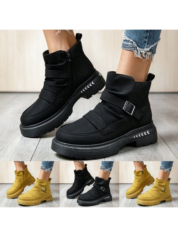 Mens Platform Hiking Boots Faux Suede Comfortable Lightweight Outdoor Walking Sneakers Non Slip Side Zip High Top Casual Ankle Shoes Size 7.5‑10