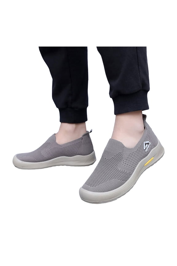 Mens Slip on Walking Shoes Breathable Mesh Tennis Sneakers Casual Athletic Running Driving Shoes with Arch Support Khaki 7.5