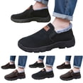 thumbnail image 1 of Pandaie Mens Snow Boots Waterproof Slip on Ankle Booties Fleece Lined Arch Support Outdoor Winter Work Boots Walking Shoes Black 7.5, 1 of 5