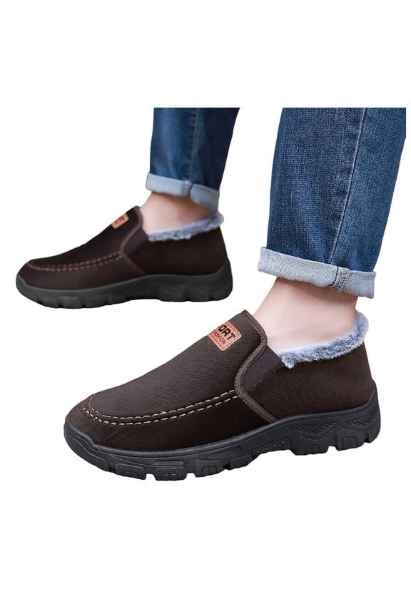 Mens Snow Boots Waterproof Slip on Ankle Booties Fleece Lined Arch Support Outdoor Winter Work Boots Walking Shoes Coffee 10