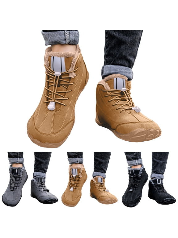 Mens Winter Barefoot Boots Minimalist Zero Drop Snow Booties Wide Toe Box Slip on Walking Hiking Sneakers Black 9
