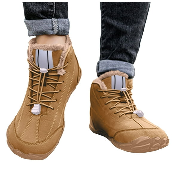 Pandaie Mens Winter Barefoot Boots Minimalist Zero Drop Snow Booties Wide Toe Box Slip on Walking Hiking Sneakers Brown 9